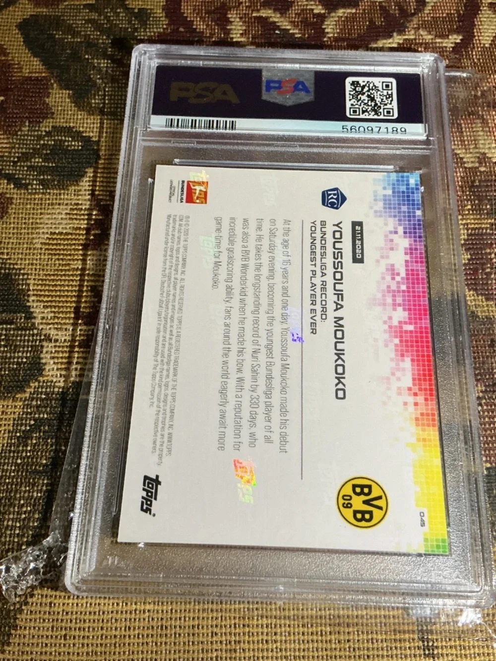 2020-21 Topps Now Bundesliga Youssoufa Moukoko 045 rookie card graded PSA 10